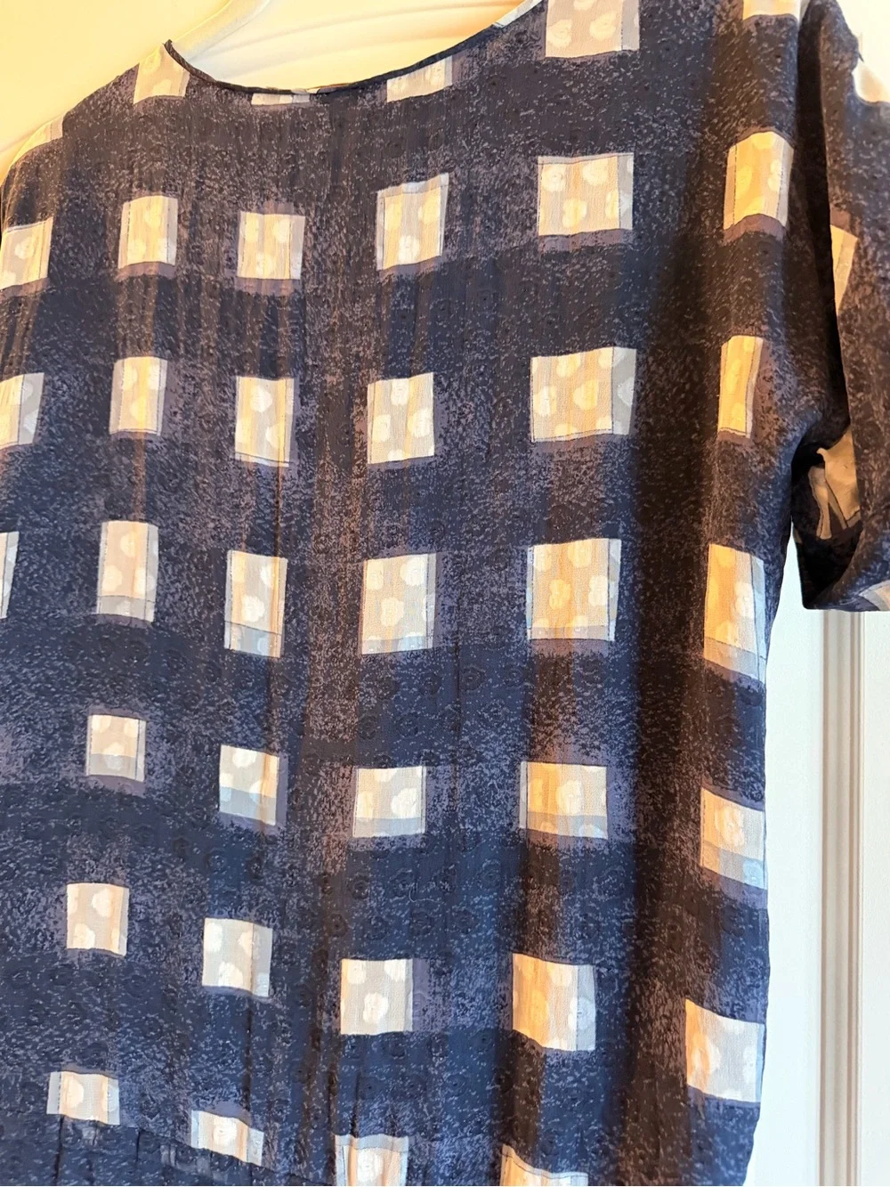 Tory Burch Navy and White Checked Drawstring Waist Dress